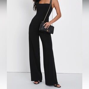 Impressive Moment Black Square Neck Wide-Leg Jumpsuit